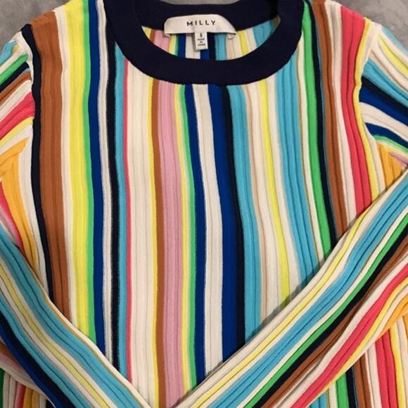 MILLY Vertical Striped Rainbow Pullover S - Picture 8 of 8
